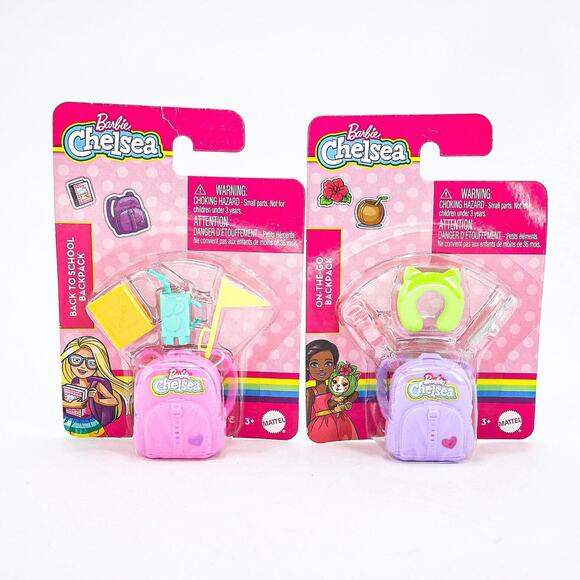 Barbie Chelsea Lot Of 2 Accessories Packs On The Go Back To School Backpacks - Picture 1 of 2